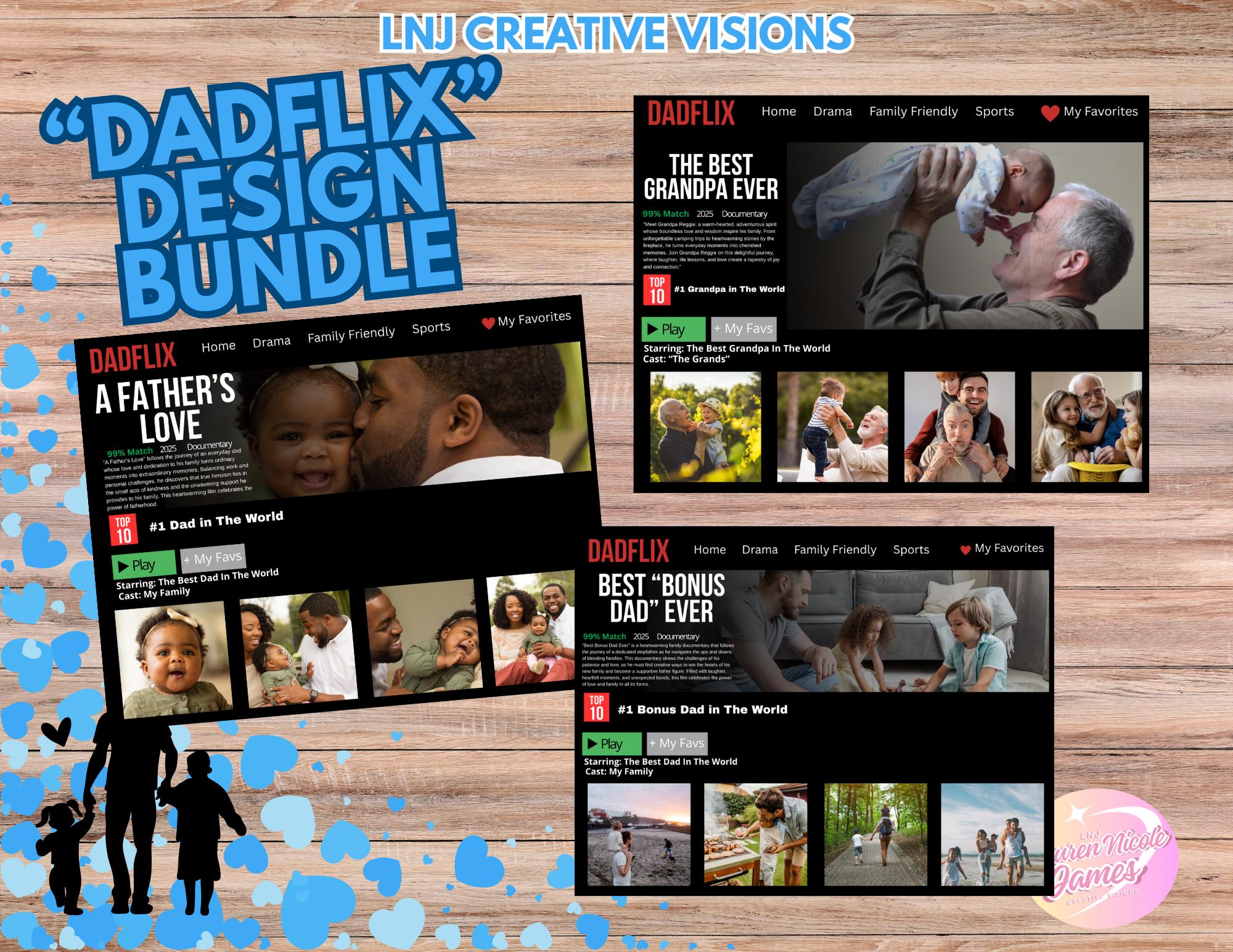Father&#39;s Day NETLIX Design Bundle EDITABLE with CANVA Dadflix