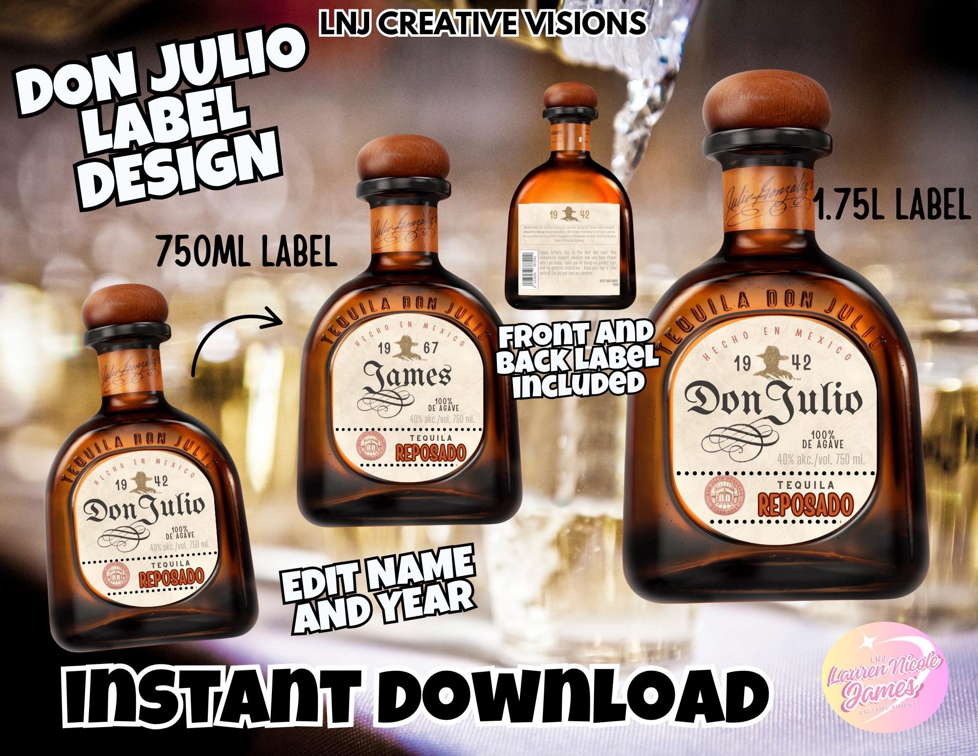 Don Julio Reposado Label Design Front and Back Label for 1.75L and 750ml size FULLY EDITABLE with CANVA