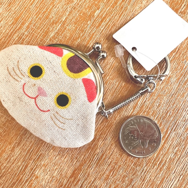 Made in Japan - small Daruma metal frame purse | coin pouch | Japanese style fabric bag | lucky cat | Washi decor | Gamaguchi