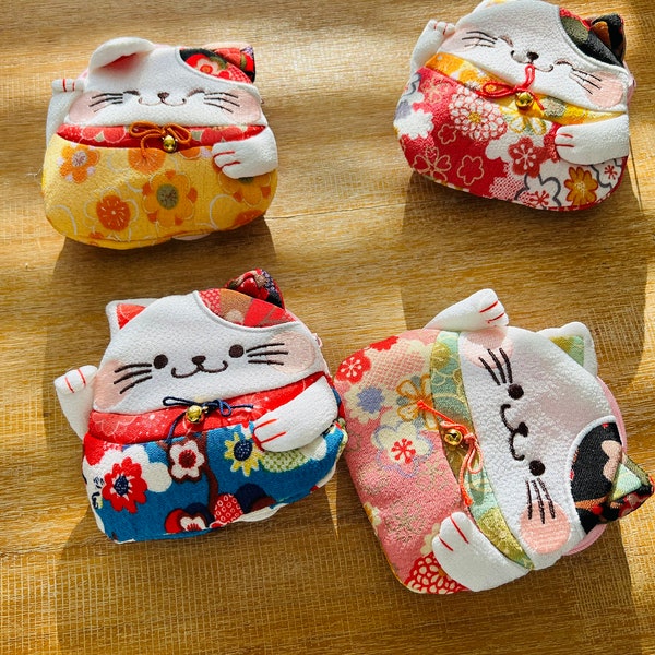 Pochette Maneki Neko SUPER CUTE | porte-monnaie | Sac en tissu de style japonais | chat chanceux | Décor WASHI