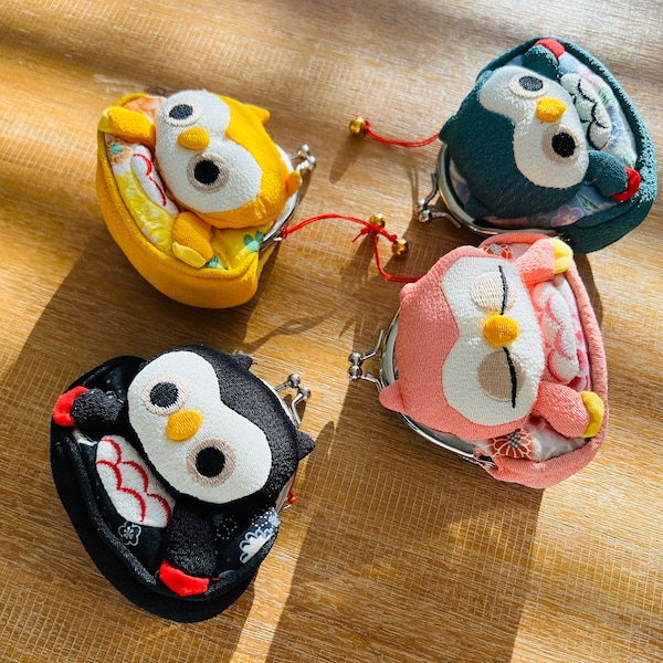 SUPER CUTE OWL small metal frame plush purse | coin pouch | Japanese style fabric bag | lucky cat | Washi decor | Gamaguchi