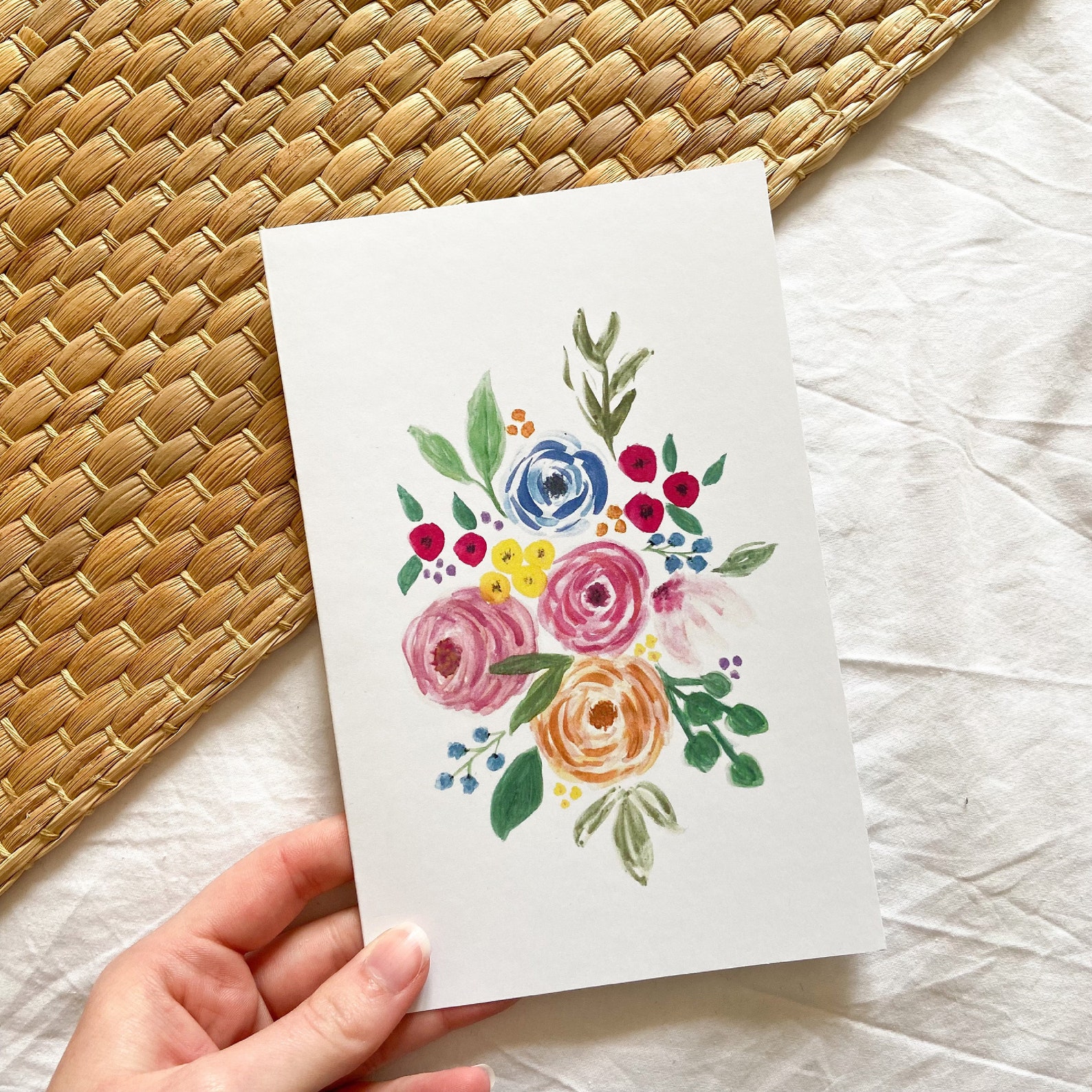 Bunte Aquarell Blumen Karte Blumenkranz Geburtstag | Etsy