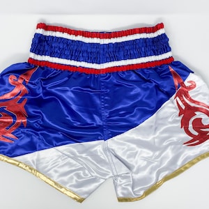 Gingham White And Purple Print Pattern Muay Thai Boxing Shorts main image 1