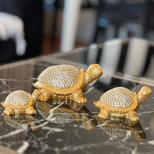 Gold Turtle Set, Decorative Turtle, Halloween Decoration, Turtle Figurine, Housewarming Gift