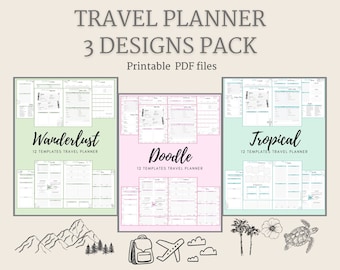 International travel planner bundle - Digital planner - Boho - Doodle -Tropical- Digital download - Printable PDF - A4 - Wanderlust - Travel