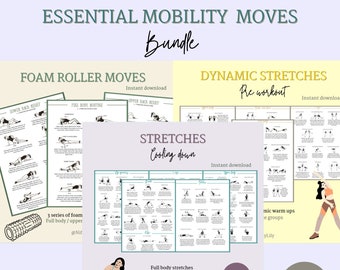 Paquete de movilidad - Movimientos con rodillo de espuma - Estiramiento de enfriamiento - Estiramiento dinámico - Pre-entrenamiento - Post-entrenamiento - Rango de movimiento - Flexibilidad