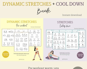 Paquete de estiramientos - Estiramientos dinámicos - Estiramientos de enfriamiento - Movilidad - Pre-entrenamiento - Post-entrenamiento - Rango de movimiento - Flexibilidad - Digital