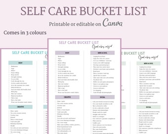 Self-care bucket list - Digital checklist - Self-care activities - Digital file - A4 - Wellness tips - A4 - Printable and editable file
