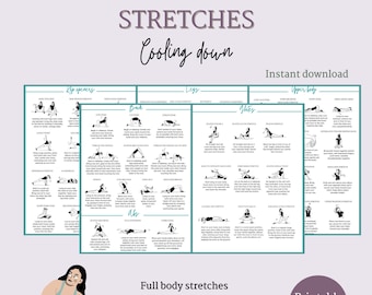 Full Body Cool Down Stretches - Gym - Flexibility - Muscle Pain Relief - Mobility- Fitness - Digital download - PDF printable