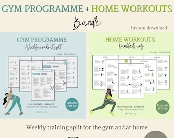 Bundle Gym programme + Home workouts - Weekly workout plans - Strength Training - Fitness programmes - Weight lifting - Fitness - PDF Files