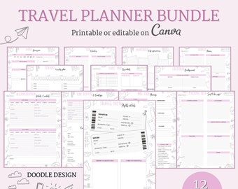 International travel planner bundle - Digital planner - Doodle - Digital download - Printable and editable - PDF - A4 - Wanderlust - Travel