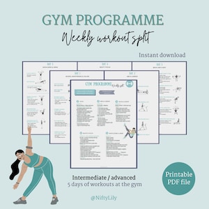 Weekly Gym Plan - Strength Training - Gym programme -Weekly gym split - Digital file - PDF - Printable - Exercise guide - Gym guide