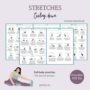 Full Body Cool Down Stretches - Gym - Flexibility - Muscle Pain Relief - Mobility- Fitness - Digital download - PDF printable