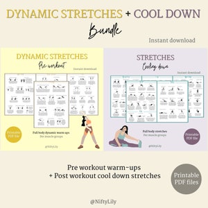 Stretches Bundle - Dynamic stretches - Cool down stretches - Mobility - Pre Workout - Post Workout - Range of motion - Flexibility - Digital