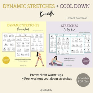 Stretches Bundle Dynamic stretches Cool down stretches Mobility Pre Workout Post Workout Range of motion Flexibility Digital image 1