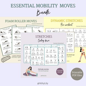 Mobiliteitsbundel - Schuimrollerbewegingen - Coolingdowns - Dynamische stretches - Pre-workout - Post-workout - Bewegingsbereik - Flexibiliteit
