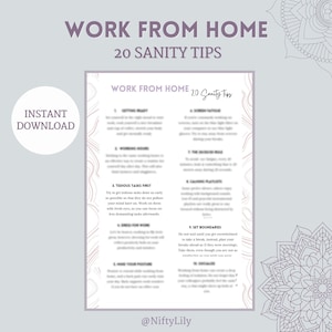 Remote working wellness tips - Self care, work from home - Work organization - WFH - tips Digital PDF file- A4