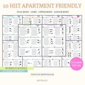 HIIT - Apartment friendly - Workout Bundle - Bodyweight - Gym - High Intensity Interval Training- Digital file - PDF - Printable - Exercise