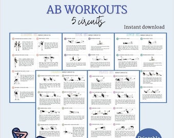 Entrenamientos de abdominales - Circuitos de abdominales - Sin equipo - Entrenamiento en casa - Apto para apartamentos - Peso corporal - Gimnasio imprimible PDF - Descarga digital