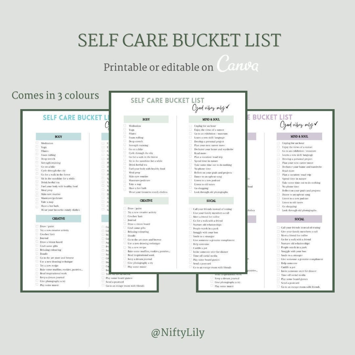 Selfcare bucket list Digital checklist Selfcare Etsy