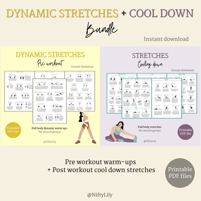 Stretches Bundle Dynamic stretches Cool down stretches Mobility Pre Workout Post Workout Range of motion Flexibility Digital image 1