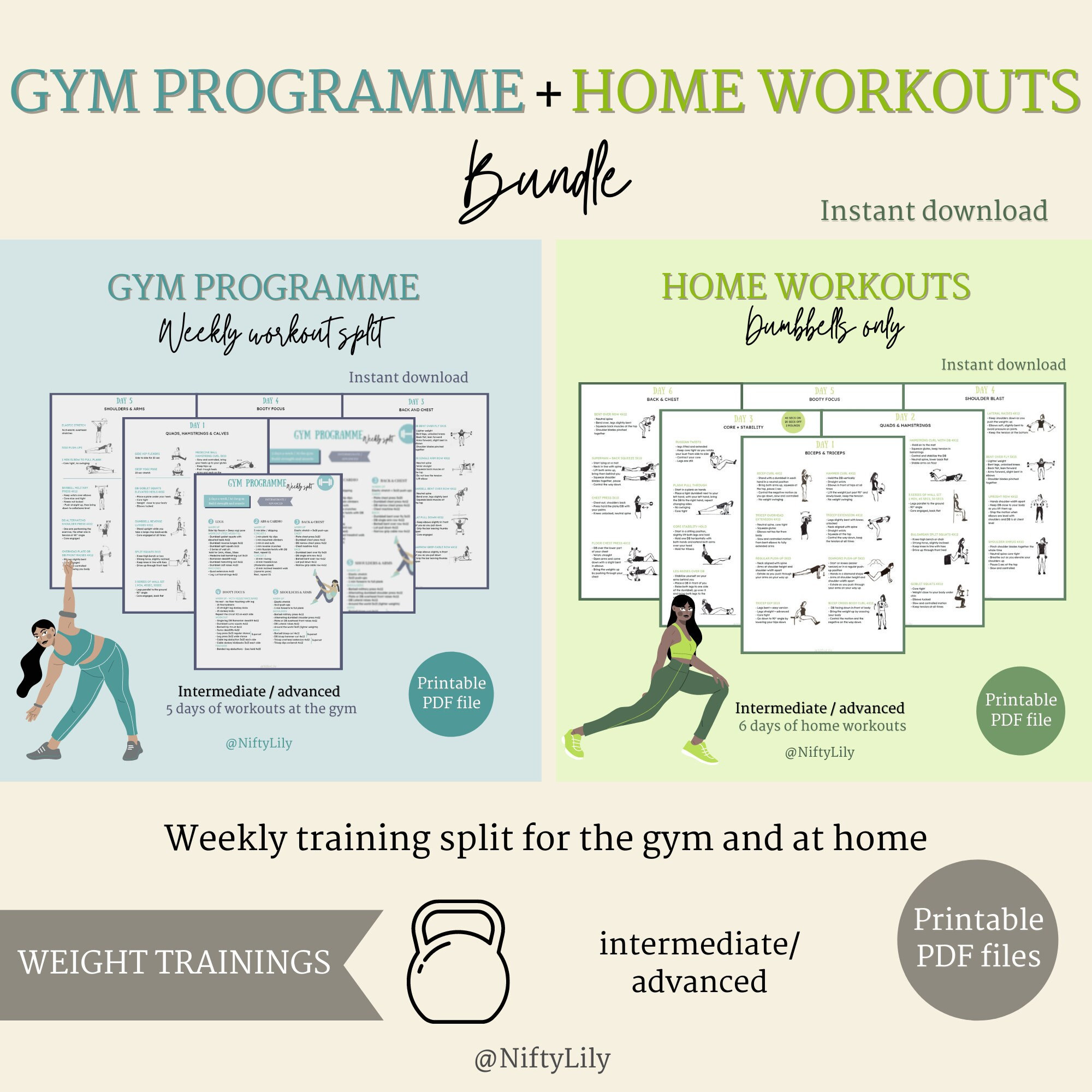 Bundle Gym Programme Home Workouts Weekly Workout Plans Strength Training Fitness Programmes Weight Lifting Fitness PDF Files Etsy