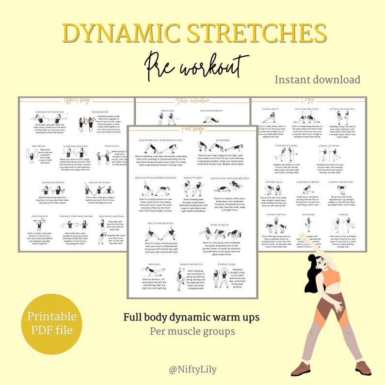 Stretches Bundle Dynamic stretches Cool down stretches Mobility Pre Workout Post Workout Range of motion Flexibility Digital image 2