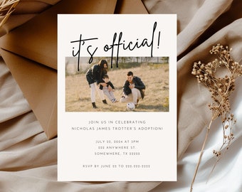 Adoption Party Invitation Template | It&#39;s Official Adoption Celebration Invite Template | Edit in Canva | Neutrals