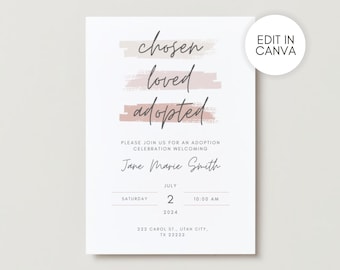 Adoption Celebration Invite | Editable Chosen Loved Adopted Adoption Shower Invitation | Neutral Blush