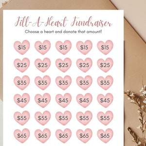 Fyll ett hjärta-insamling för adoption, IVF, missionsresor, 5k, ideella organisationer och mer! Skriv ut insamlingar hemma - Rosfärgade toner
