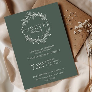 Adoption Day Invitation Template | Official Adoption Celebration Invite Template | Edit in Canva | Forever Family Forest Green