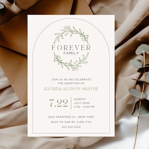 Adoption Day Invitation Template | Official Adoption Celebration Invite Template | Edit in Canva | Forever Family Neutral Greenery
