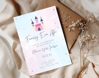 Adoption Party Celebration Invite | Family Ever After Invitation Theme | Editable in Canva | Fairytale Theme