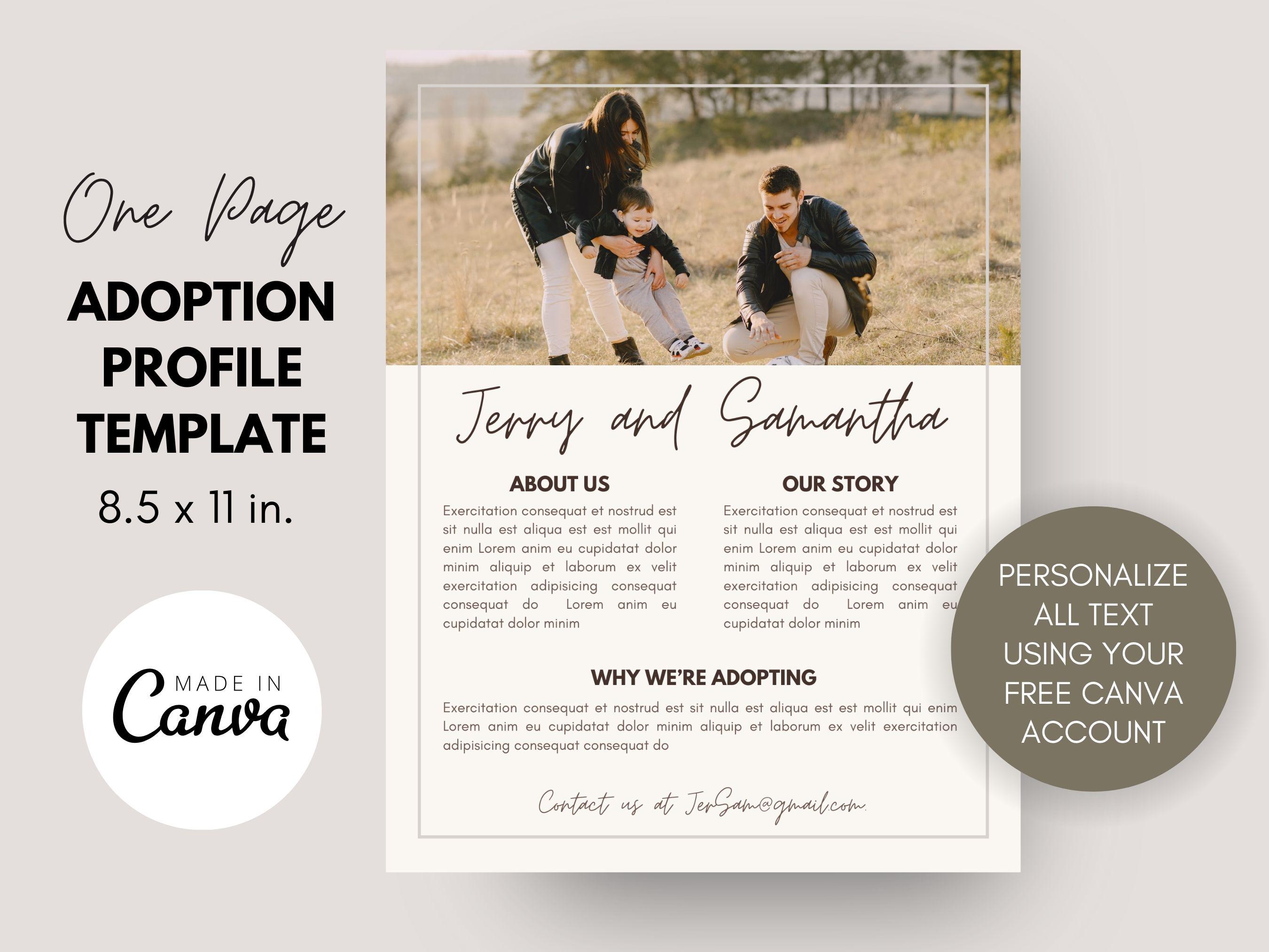Single Page Adoption Profile Template | One Page Profile for Adoptive ...