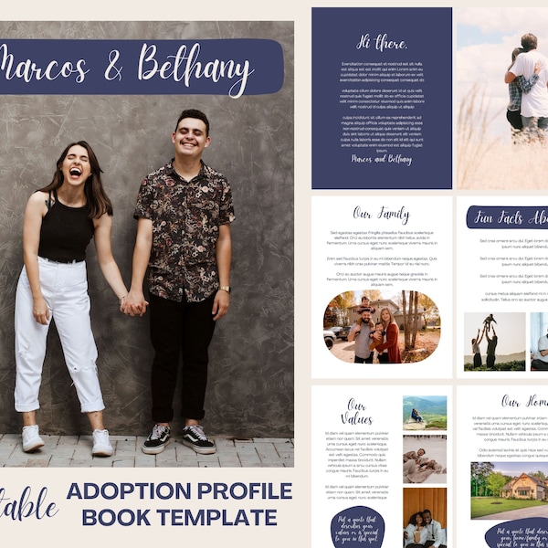 Adoption Profile Book Template for Canva | Editable | Contemporary Navy