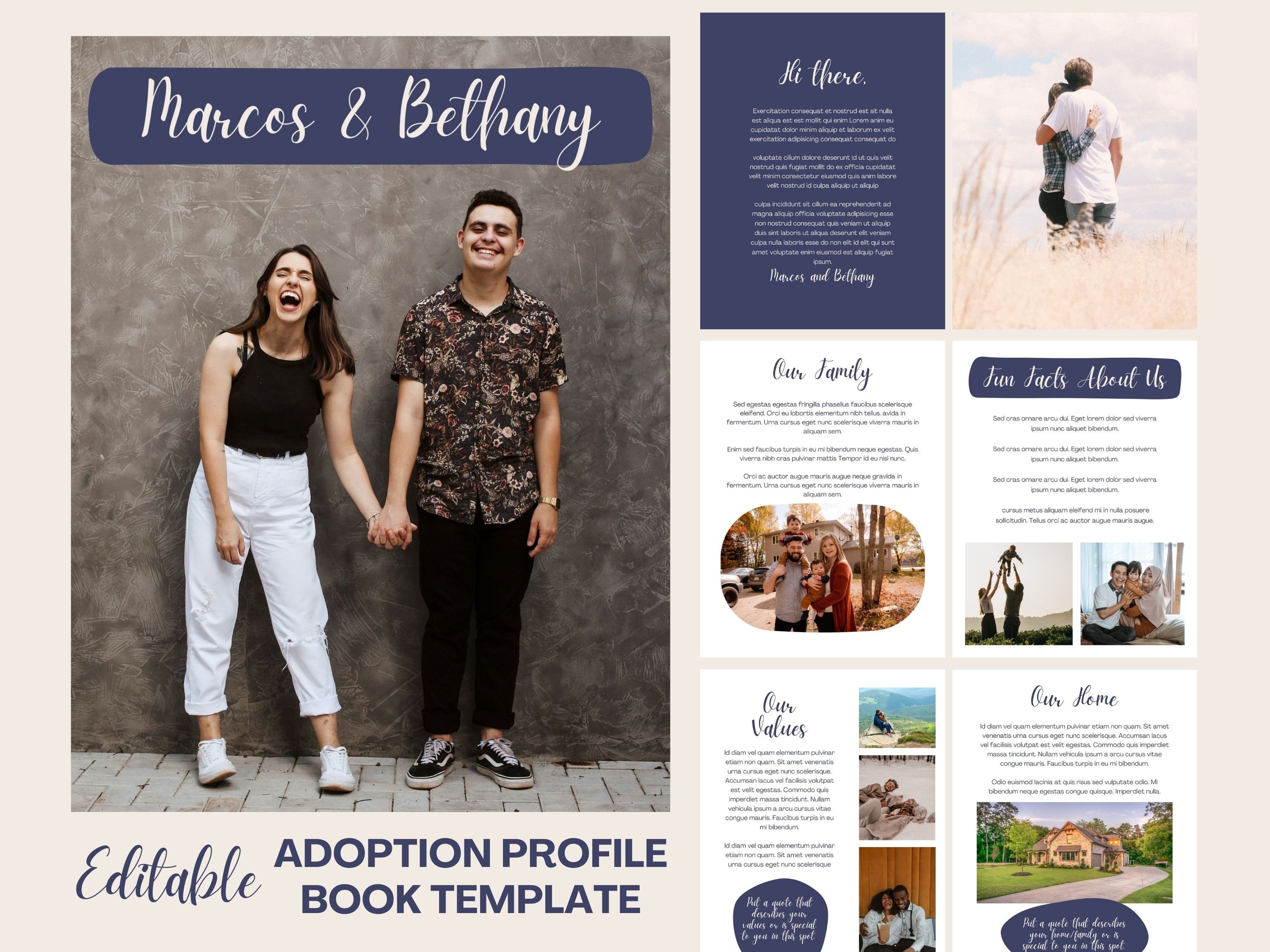 Adoption Profile Book Template for Canva | Editable | Contemporary Navy ...