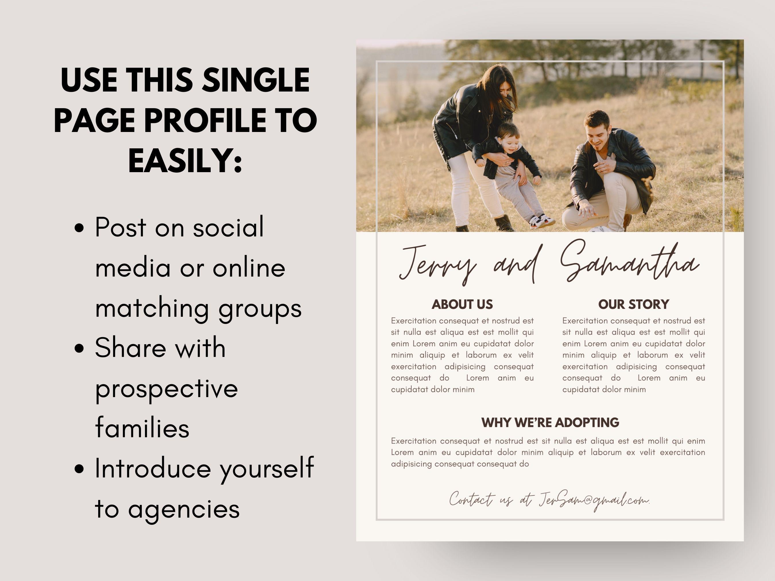 Single Page Adoption Profile Template | One Page Profile for Adoptive ...