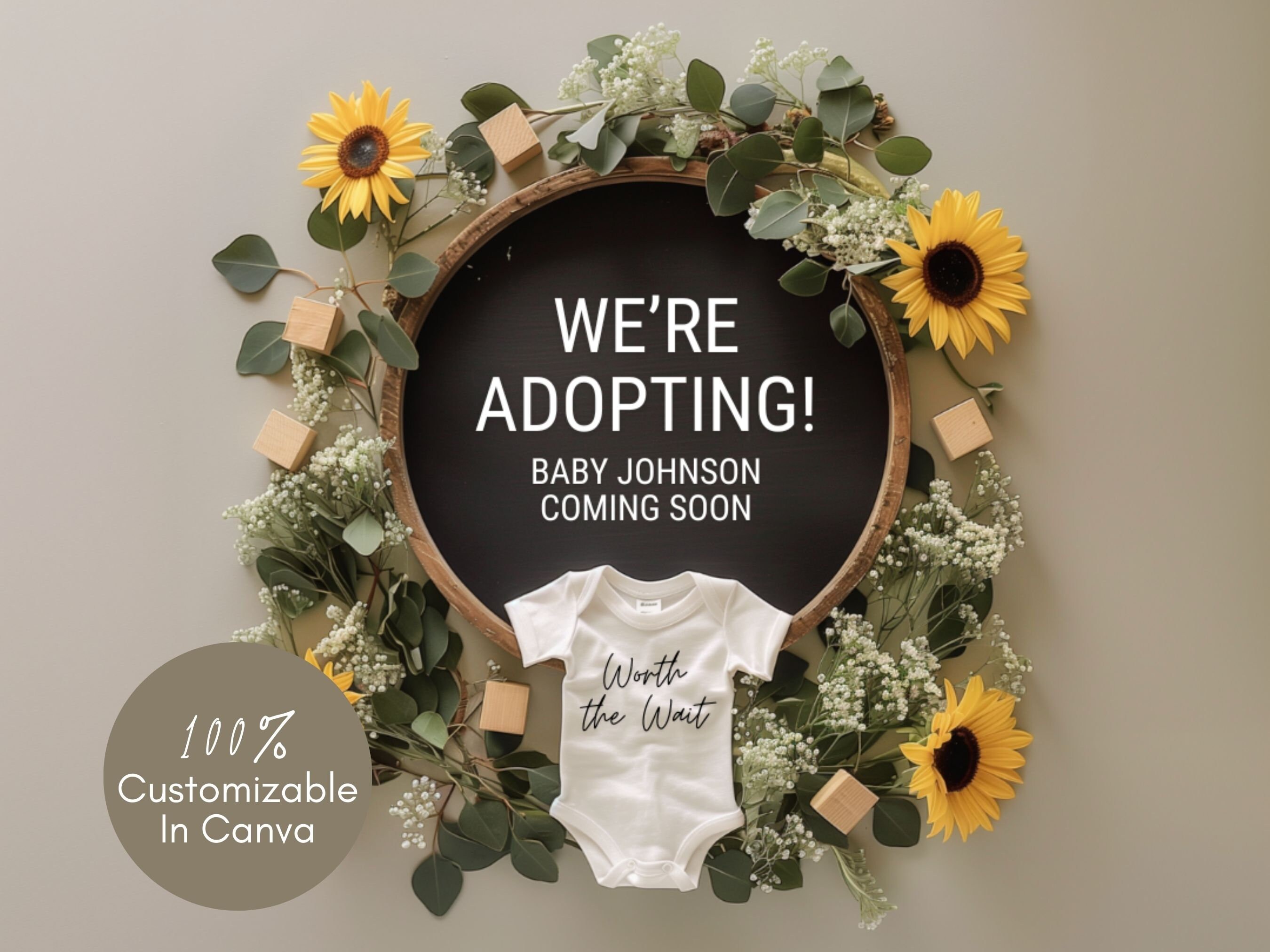 Adoption Announcement Template | Boho Sunflower Adoption Social Media ...