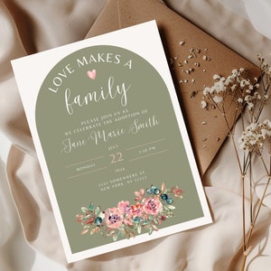 Adoption Celebration Invitation Template | Love Makes A Family Invite Template | Edit in Canva | Foster Care Adoption Announcement