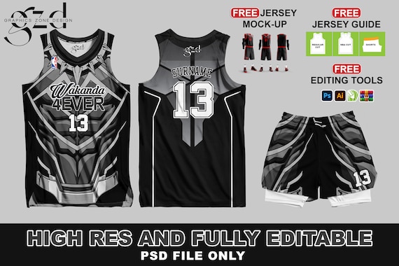 Wakanda Basketball Jersey Design Concept Fully Editable Sportswear Sports Free Jersey Template and Mockup PSD Etsy