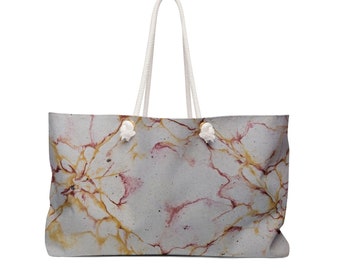 Weekender Bag Large Sized Pink & Yellow Marble Smoke Effect Print  | Large Sized Handbag | Yoga Bag | Weekender Travel Bag | Vacation Bag