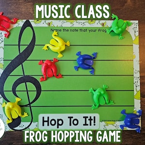 Hop To It! Music Class Game for Centers for Note Reading Instruments Identification and Musical Symbols Practice