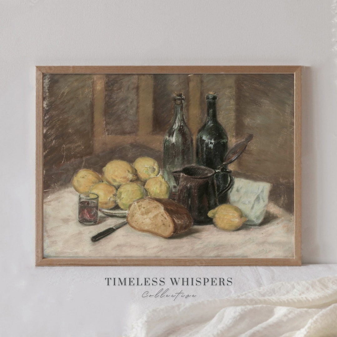 Antique Still Life Lemon Painting, Vintage Kitchen Wall Art, Dining ...