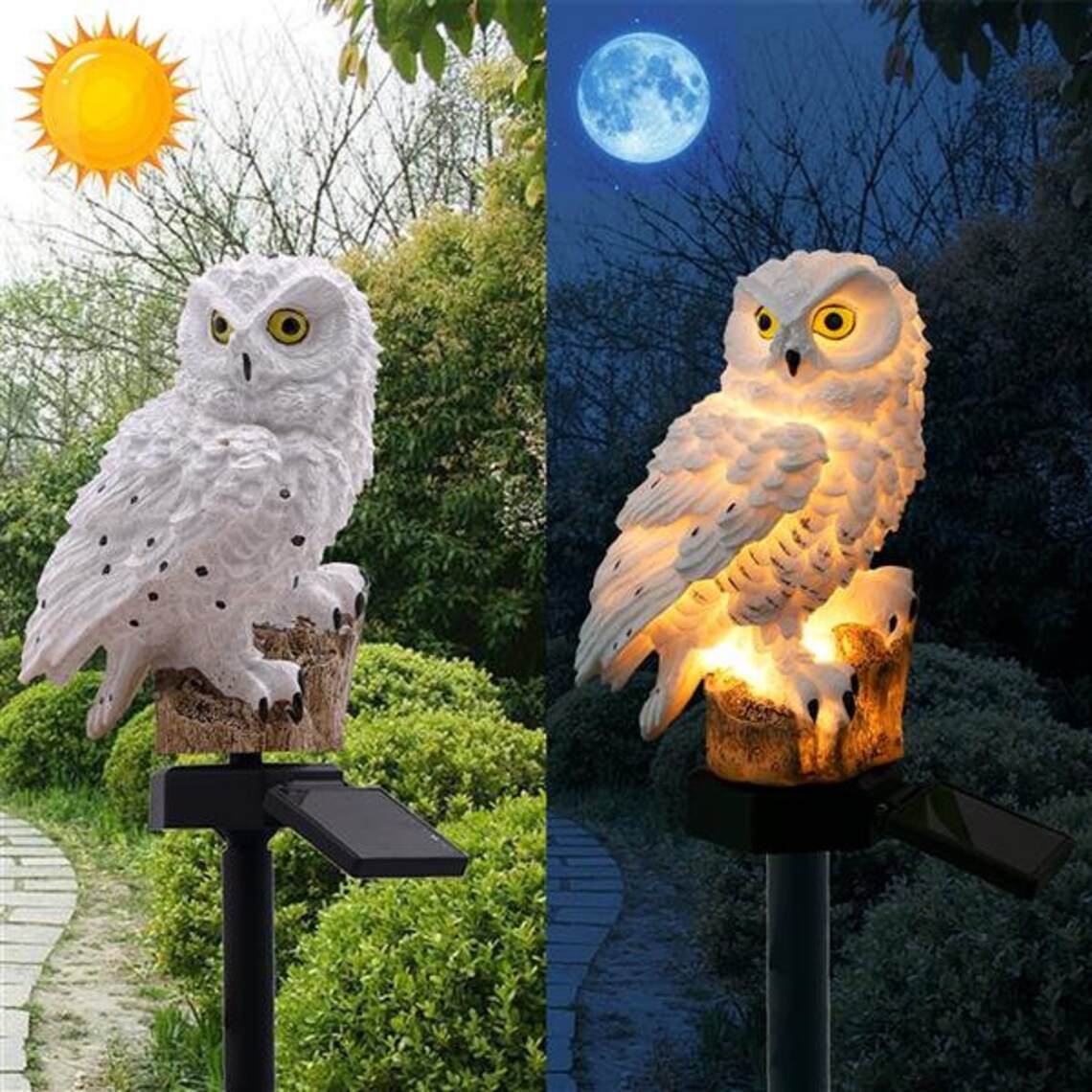 Solar Lights Outdoor Garden Resin Owl Solar Powered Decorative | Etsy
