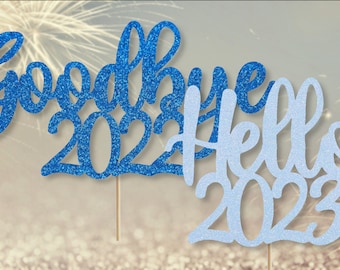 Goodbye 2023 Hello 2024 set of 2 cake toppers, Happy New Year Cake Topper, New Year Topper, New Years Eve Topper, Colour Options