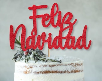 Feliz Navidad, Merry Christmas Cake Topper, Spanish, Espagne, 1st Class Dispatch standard, Colour Options