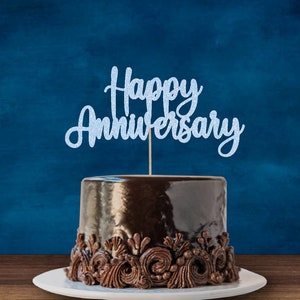 Happy Anniversary Cake Topper, Anniversary topper, Cake Decoration, Cake Topper, Opciones de color Light Blue