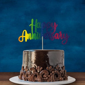 Happy Anniversary Cake Topper, Anniversary topper, Cake Decoration, Cake Topper, Opciones de color Arcoíris