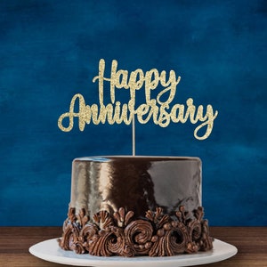 Happy Anniversary Cake Topper, Anniversary topper, Cake Decoration, Cake Topper, Opciones de color Oro