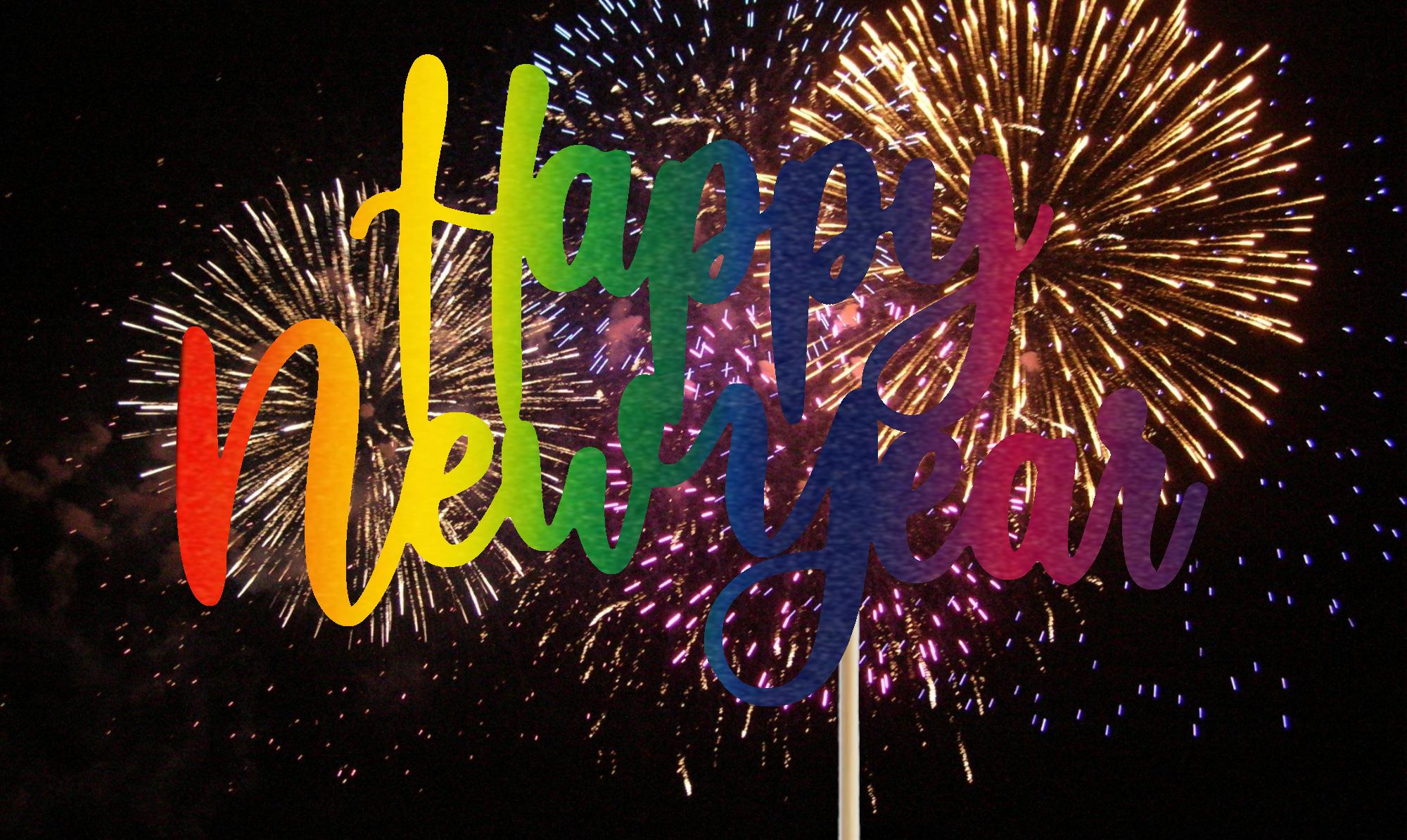 24 decorazioni per torte con scritta Happy New Year, colore nero e